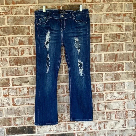 Premiere Distressed Bling Cross Pocket Jeans - Picture 1 of 12